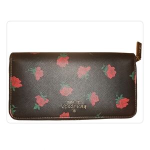 Kate Spade wallet EUC H5" xW8" beautiful black with red roses no call-outs